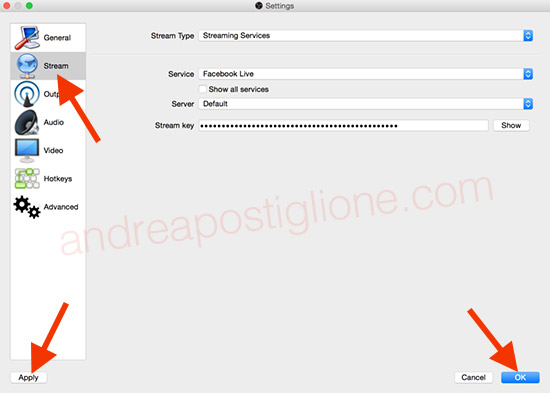 Configurazione diretta Facebook