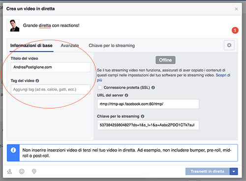 Info diretta di Facebook