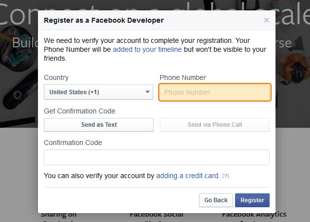 Registrazione Sviluppatori Facebook