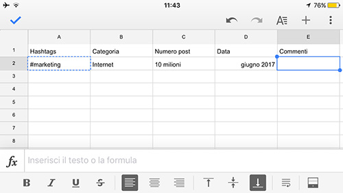 Hashtag su Fogli Google