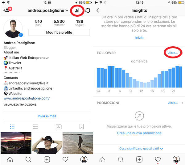 Statistiche profilo di Instagram