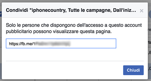 Condividi dati di Facebook Ads