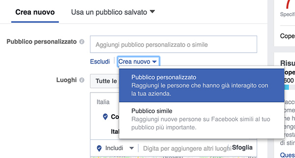 Crea pubblico personalizzato