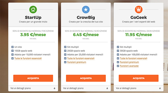 Pacchetti WordPress di Siteground