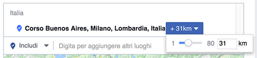 Raggio azione di Facebook Ads