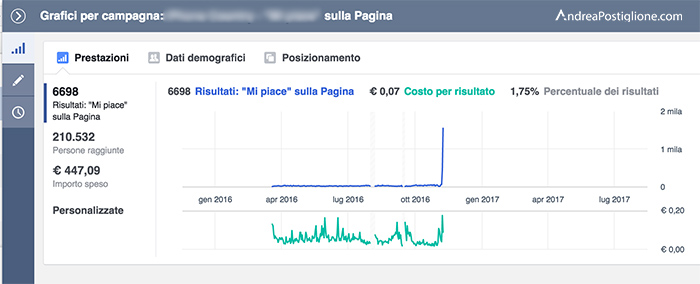 Risultati della campagna su Facebook Ads