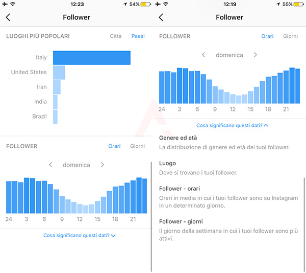 Statistiche dei follower su Instagram