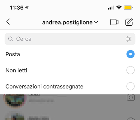 Filtri degli Instagram Direct