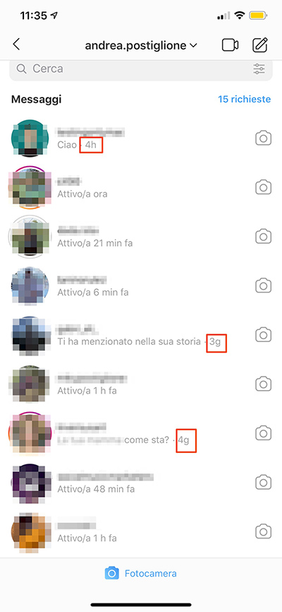 Ordine dei messaggi di Instagram