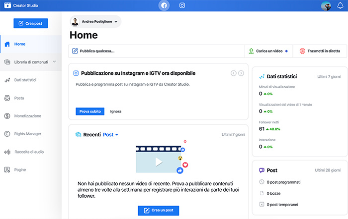 Creator Studio di Facebook