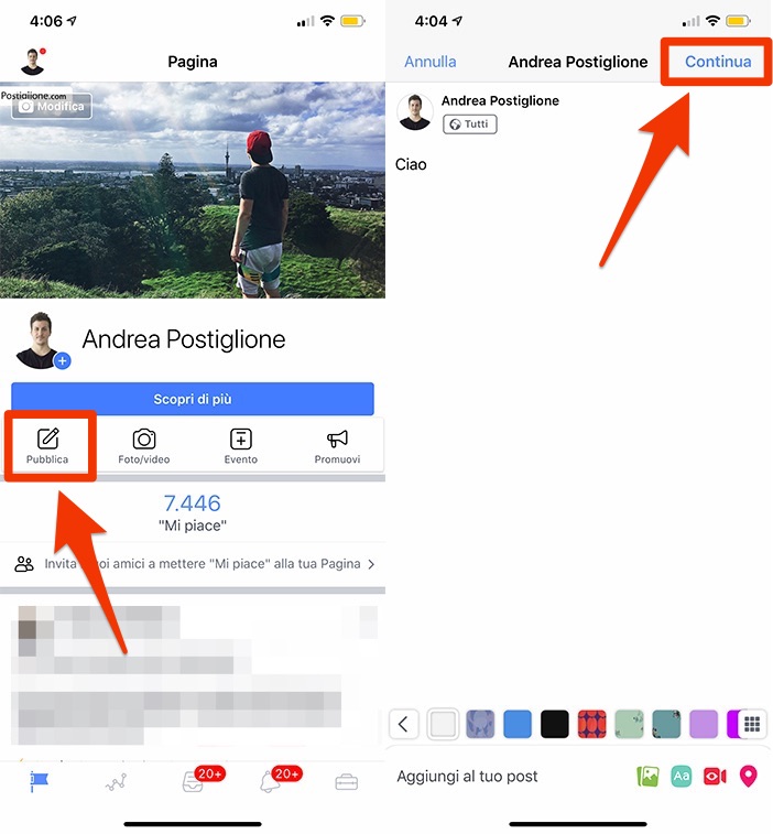Pubblica su pagina