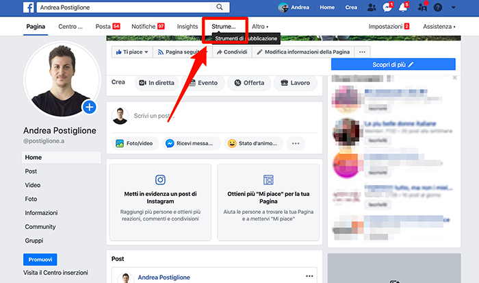 Strumenti di pubblicazione di Facebook