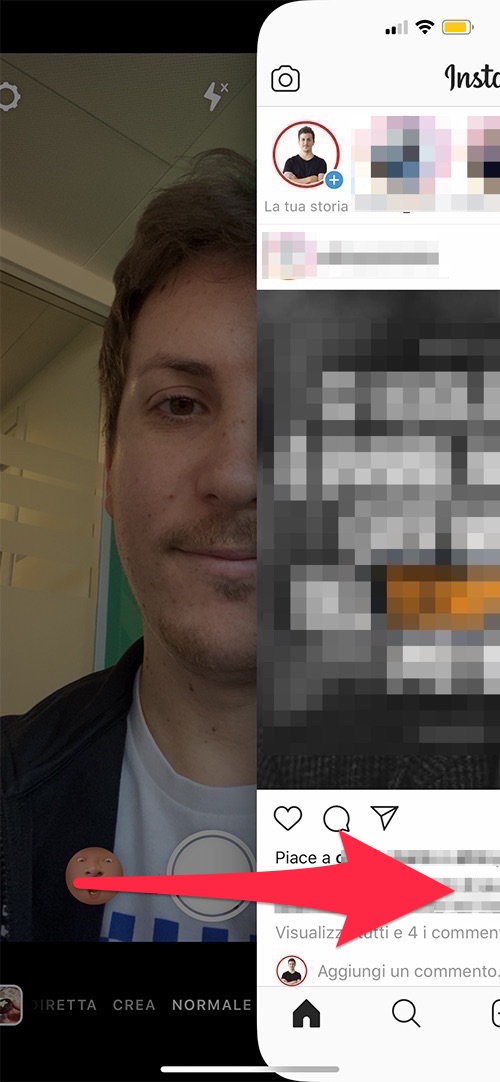 Aprire fotocamera per le Storie