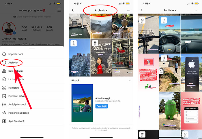 Archivio delle Storie Instagram