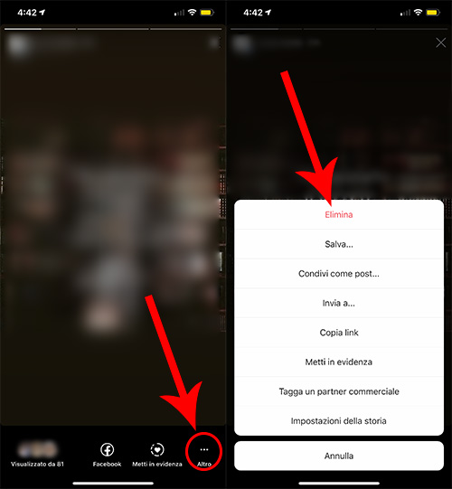 Elimina storie di Instagram