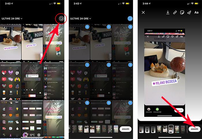 Selezionare foto multiple sulle Storie