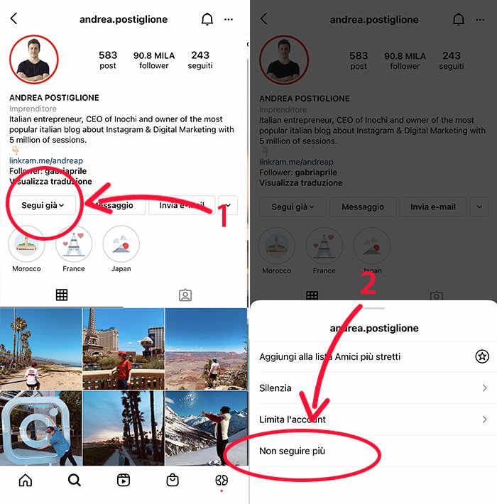 Smettere di seguire su Instagram