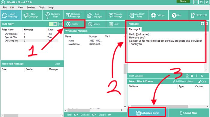 Programmare invio messaggi su WhatBot