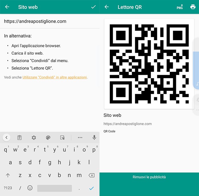 Crea sito con QR code su Android