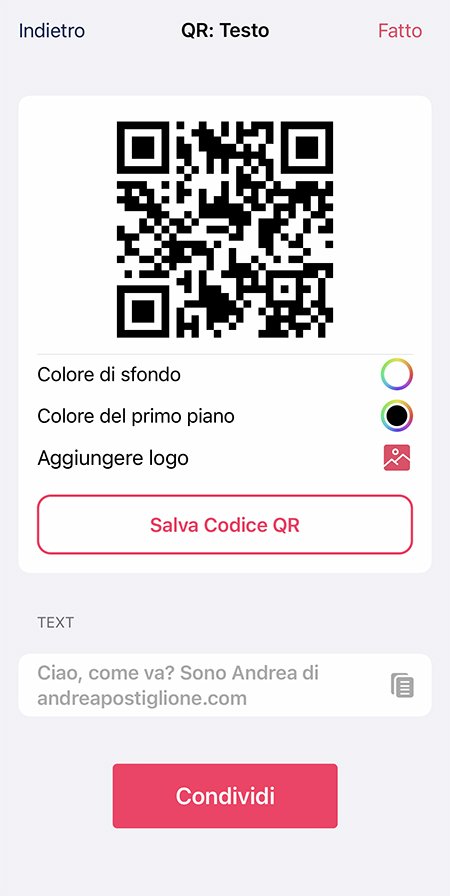 QR Code testo creato con app