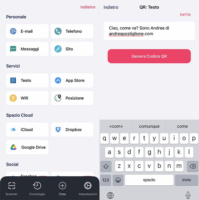 Crea QR Code con testo