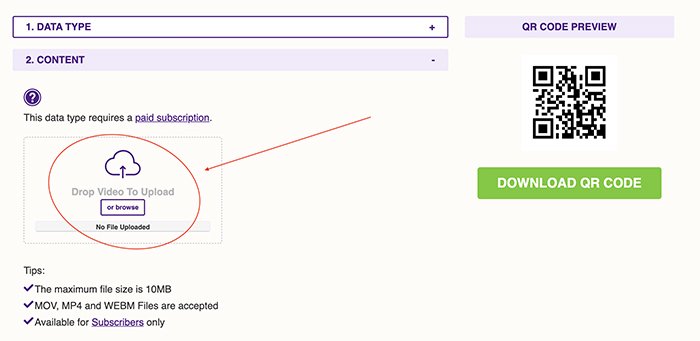 Upload Video su QR Stuff