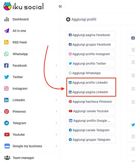 Aggiungi pagina o profilo Linkedin su Iku