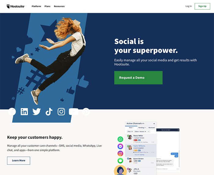 Homepage di Hootsuite