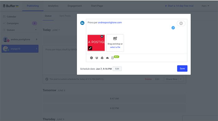 Programmare post Linkedin da Buffer