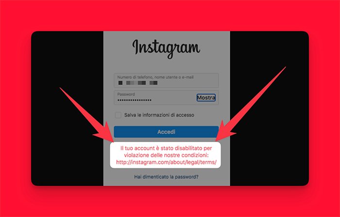 Account Instagram disabilitato
