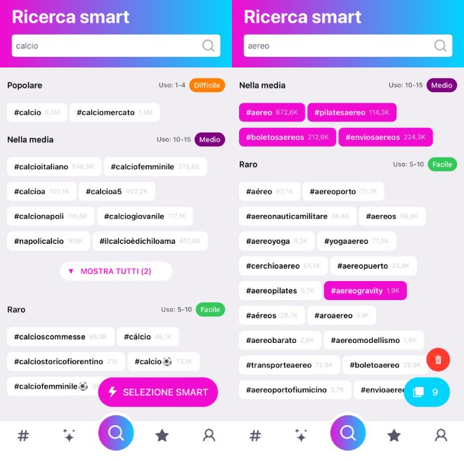 Hashy app per selezionare hashtag