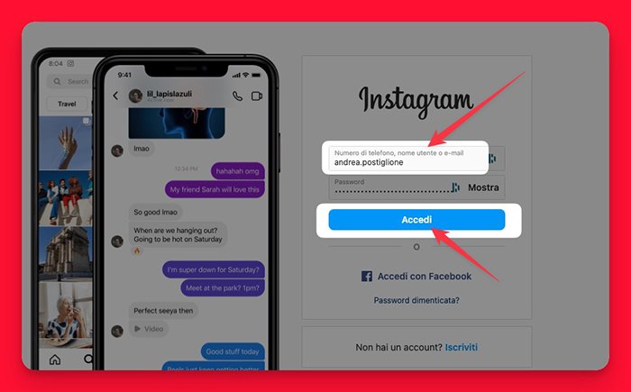 Accesso con username su Instagram