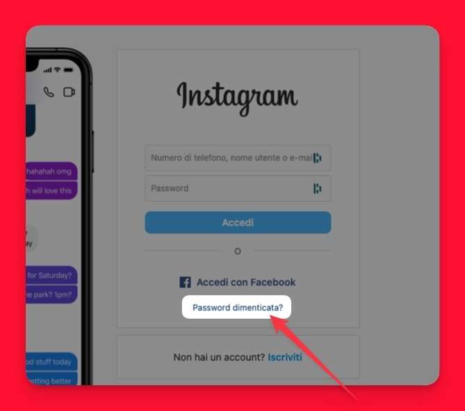 Ripristina password dimenticata su Instagram