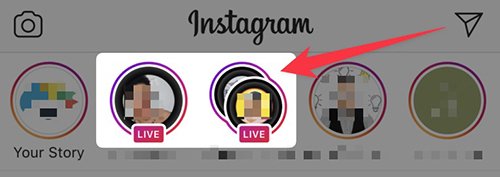 Posizione delle Dirette nel riquadro delle Storie su Instagram