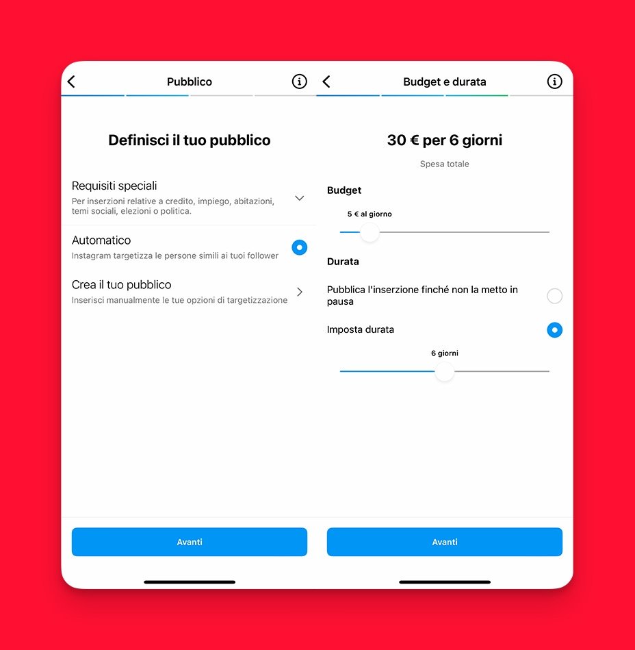 Impostazioni sponsorizzate Storie su instagram