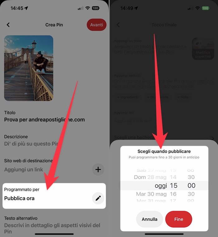 Programmare data e ora su Pinterest