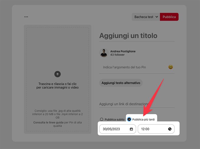 Programmare post Pinterest dal sito