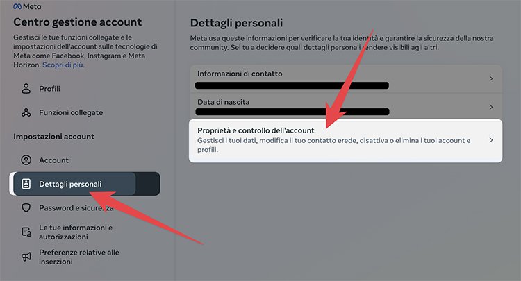Centro gestione account Instagram da sito
