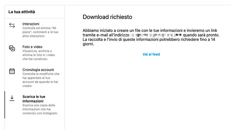 Download richiesto dati di Instagram