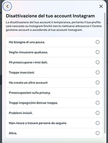 Motivi disattivazione account Instagram