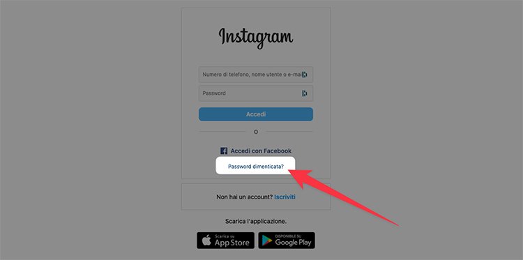 Password dimenticata Instagram