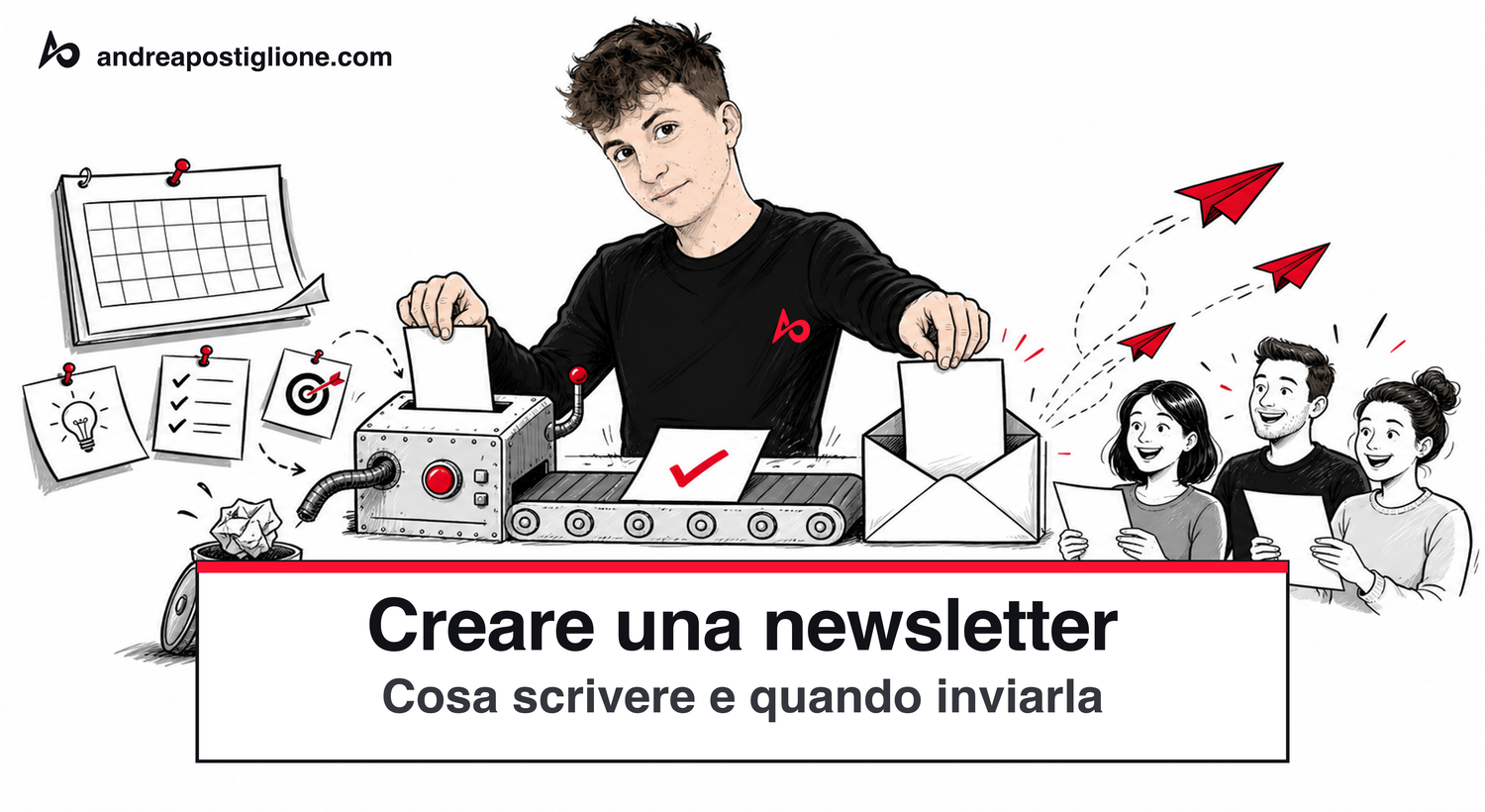 Andrea prepara un piano editoriale e invia una newsletter ai lettori