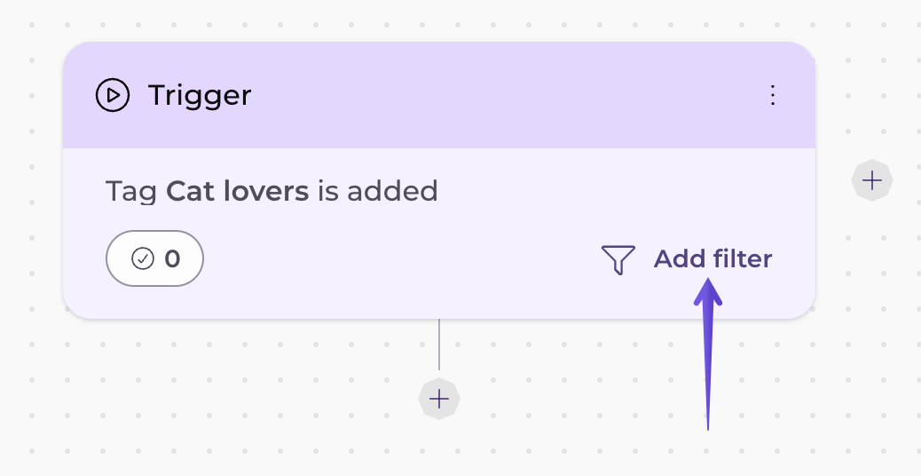 Filtro applicato a un trigger nell'editor delle automazioni EmailOctopus