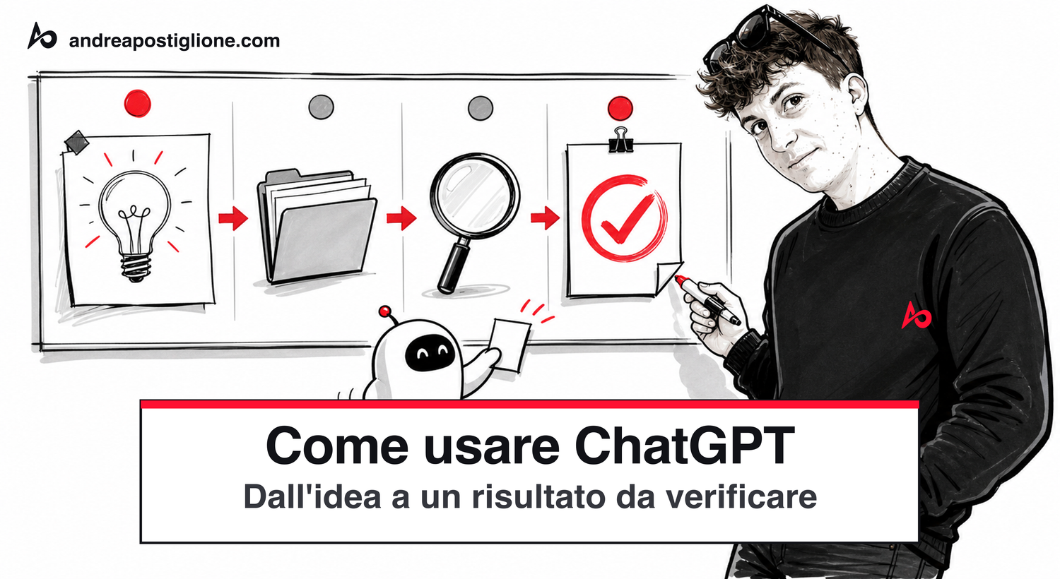 Andrea guida un flusso di lavoro con ChatGPT dall'idea alla verifica finale